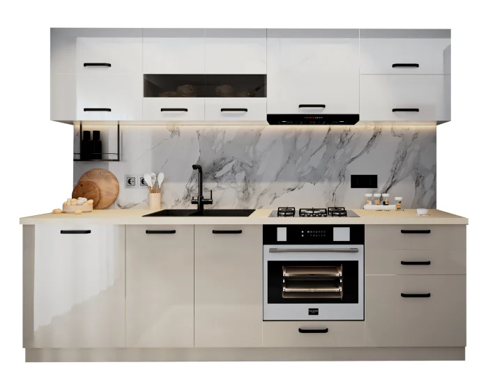 Bucătărie Daria MDF V1 Alb Cappuccino 260x60x200 cm [5]