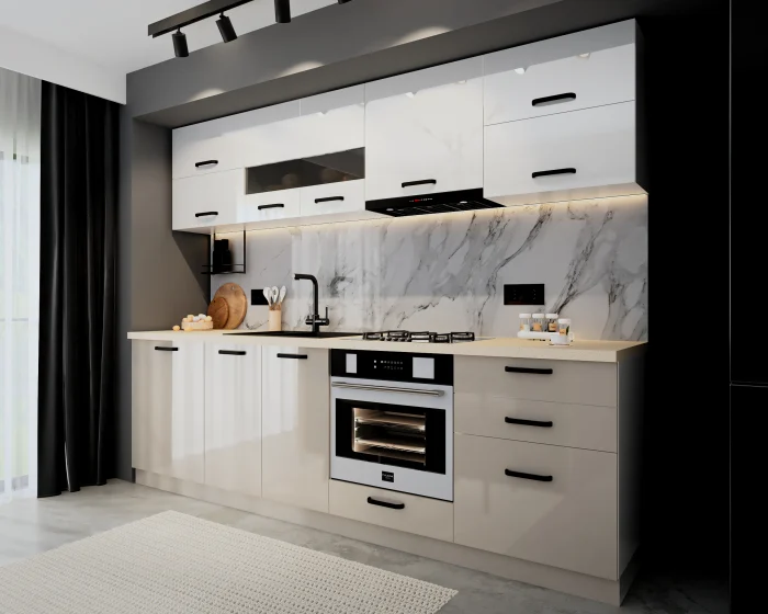 Bucătărie Daria MDF V1 Alb Cappuccino 260x60x200 cm [2]