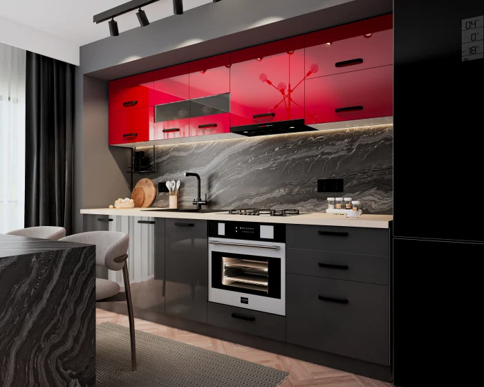 Bucatarie Daria MDF V1 Rosu Antracit 260x60x200 cm [2]