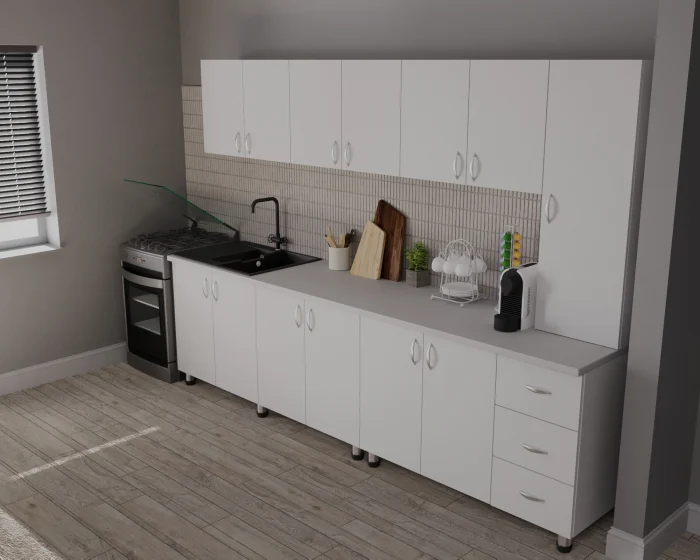 Bucatarie Yustina Alb Argintiu 280x43x189 cm [3]