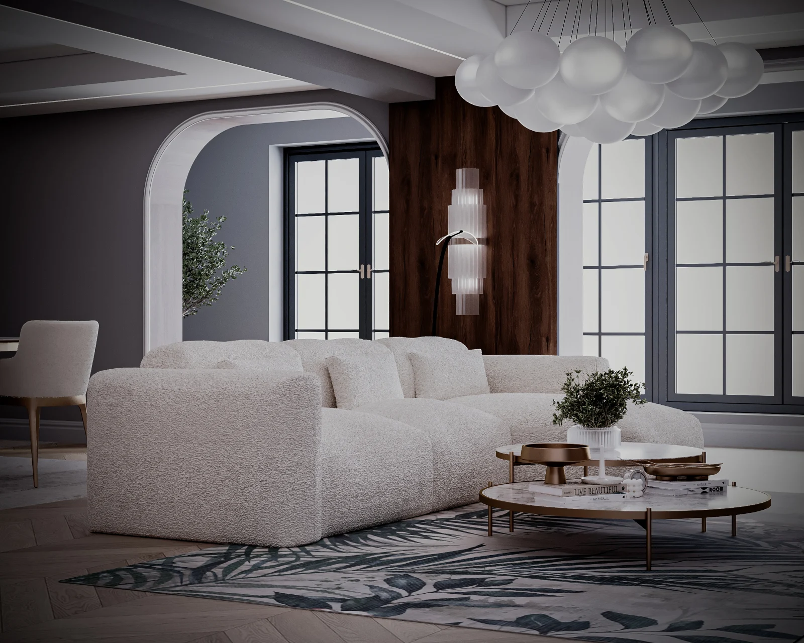 Colțar de Lux Treasure din stofă bouclé crem 297x94x42 cm [5]