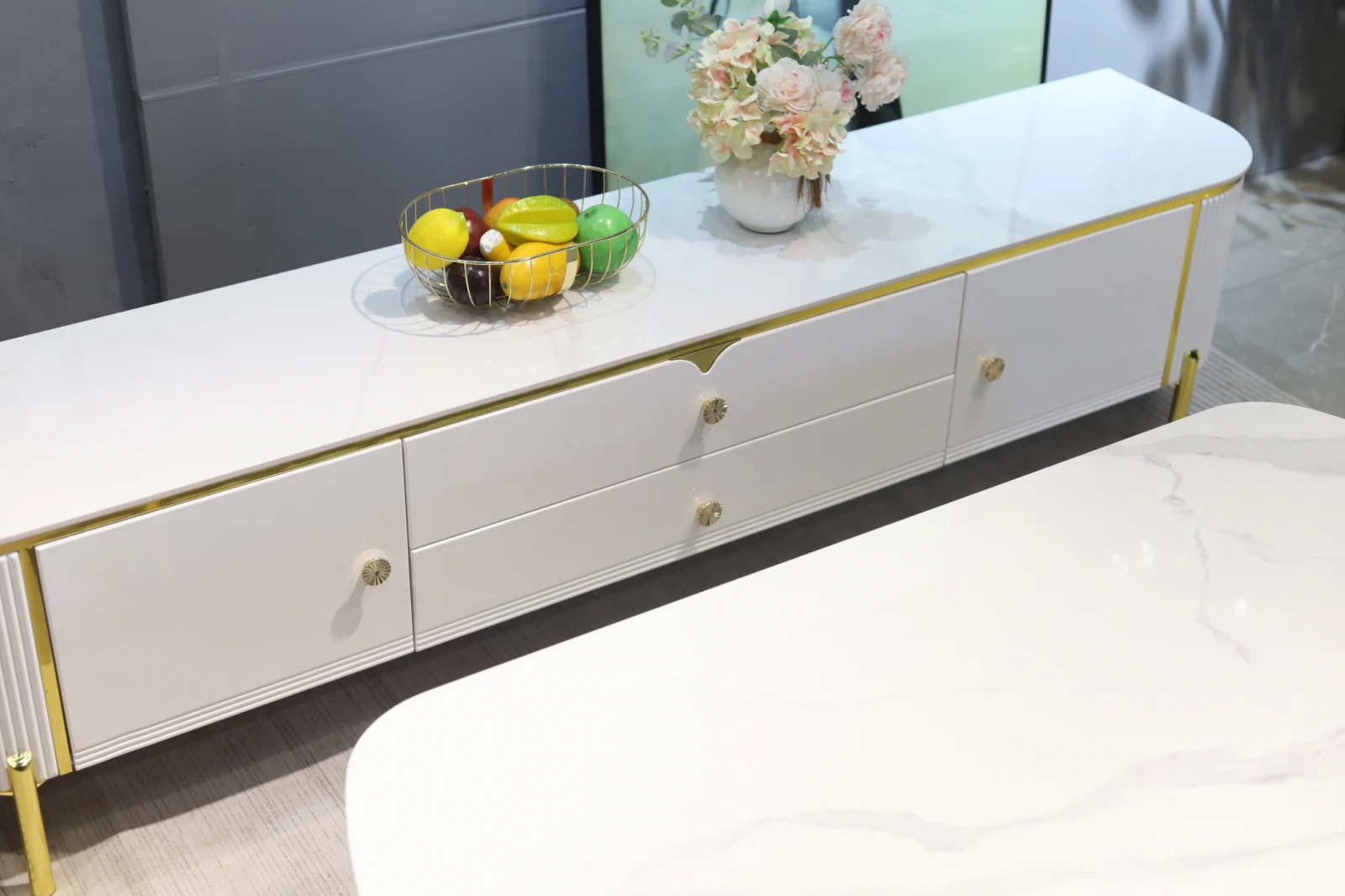 SET COMODA TV BENCH+MASA CAFEA MDF CULOARE ALB [5]