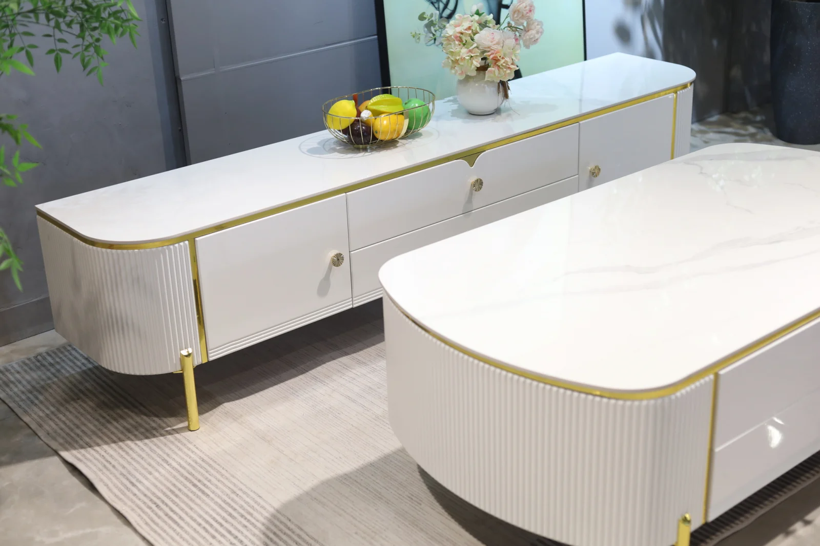 SET COMODA TV BENCH+MASA CAFEA MDF CULOARE ALB [4]