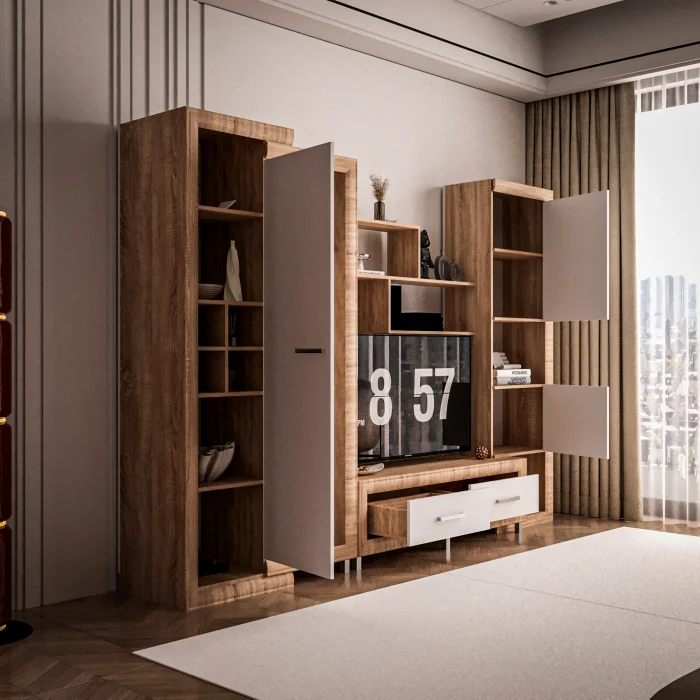 Living Sicilia 267x43x197cm Sonoma + Alb Lucios [4]