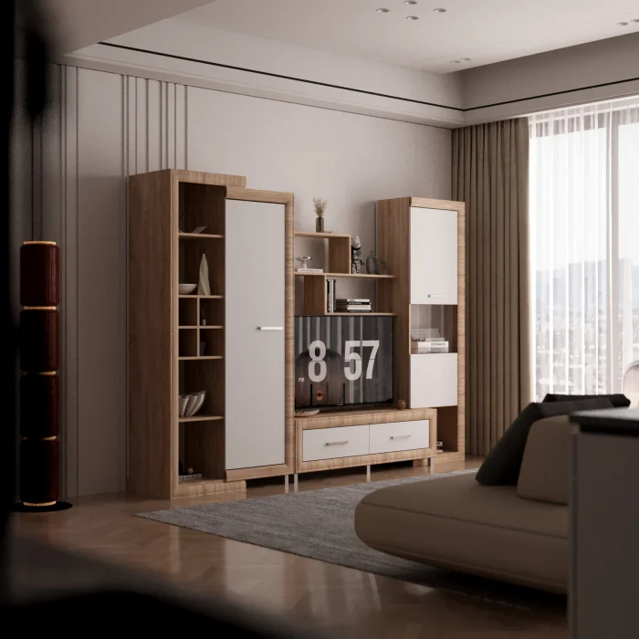 Living Sicilia 267x43x197cm Sonoma + Alb Lucios [3]