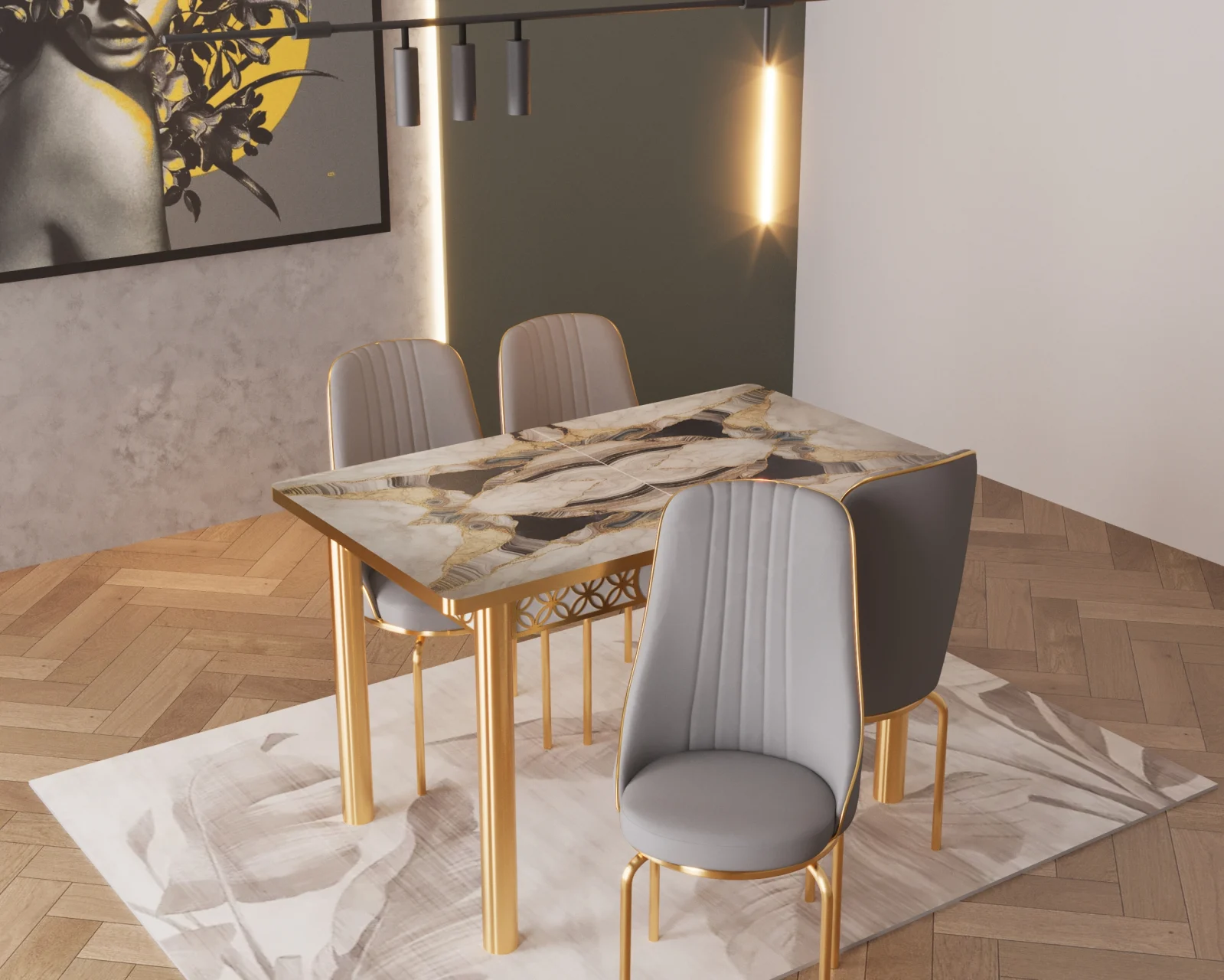 SET MASA EXTENSIBILA 4 SCAUNE LUX CULOARE GRI [3]