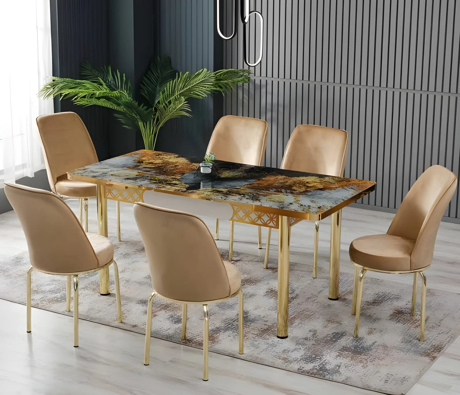 Set masa extensibila cu 6 scaune Lux Culoare Crem [1]