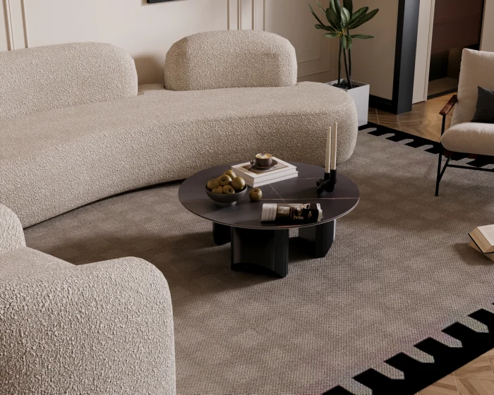 MASUTA CAFEA ROTUNDA AMBER MARMURA BLAT NEGRU 90x90x35cm [2]