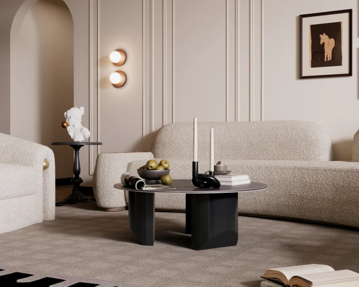 MASUTA CAFEA ROTUNDA AMBER MARMURA BLAT NEGRU 90x90x35cm [5]