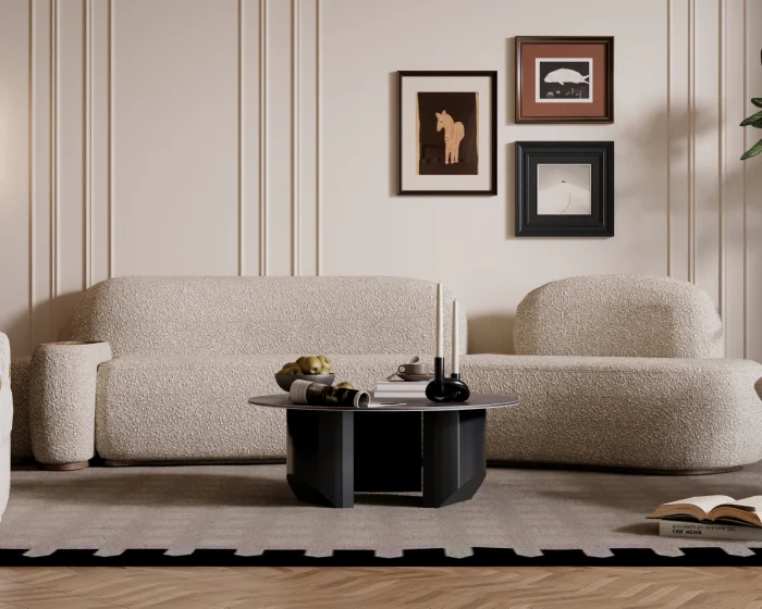 MASUTA CAFEA ROTUNDA AMBER MARMURA BLAT NEGRU 90x90x35cm [3]