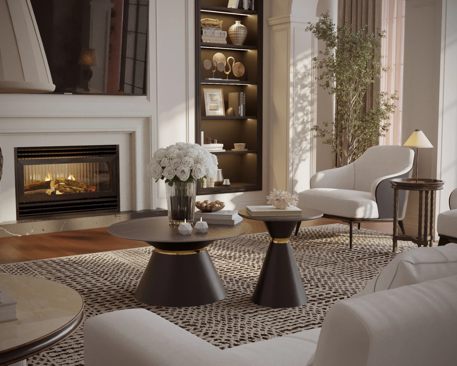 Set 2 masute cafea DAKOTA, negru cu efect de marmura/auriu, ceramica/otel [2]