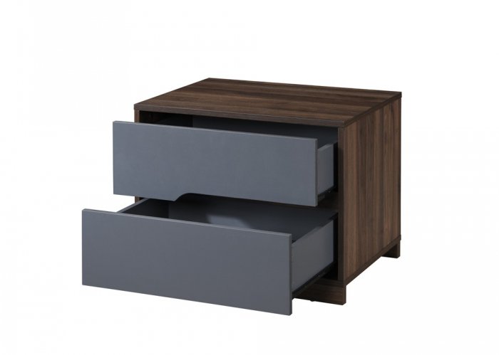 Noptiera Nora cu 2 sertare, culoare Gri + Nuc, 60x45x47cm [4]