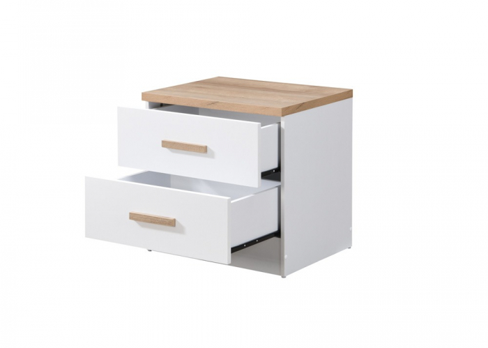Noptiera Luna cu 2 sertare, culoare Alb+Sonoma, 50x40x50cm [4]