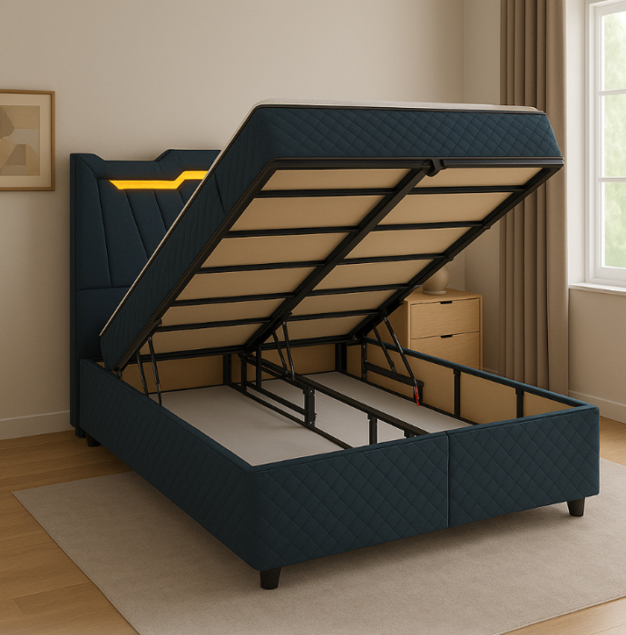 Pat Boxspring Charlotte 160x200 cu saltea inclusa si topper, cu ladă de depozitare, Gri [3]