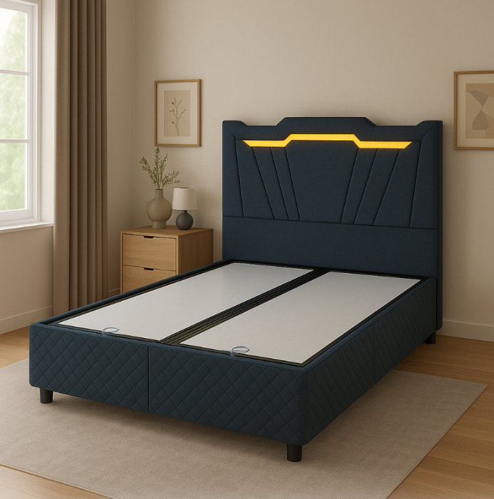 Pat Boxspring Charlotte 160x200 cu saltea inclusa si topper, cu ladă de depozitare, Gri [2]