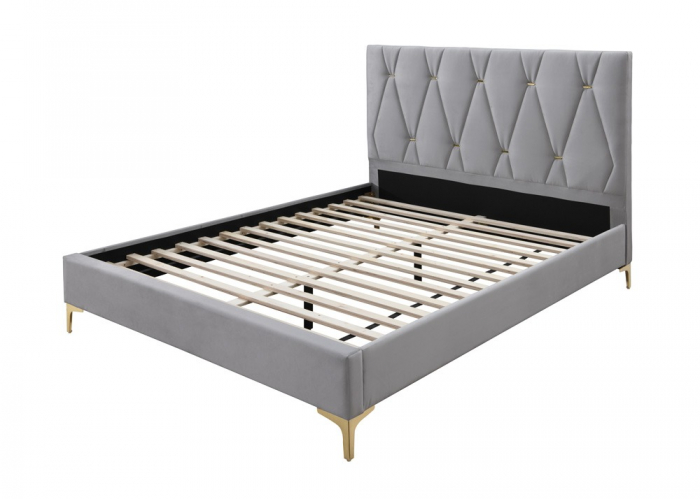 Pat tapitat Mervine + saltea cadou, 160x200, cadru din lemn cu somiera fixa, culoare Gri [4]