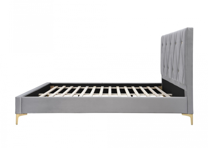 Pat tapitat Mervine + saltea cadou, 160x200, cadru din lemn cu somiera fixa, culoare Gri [6]