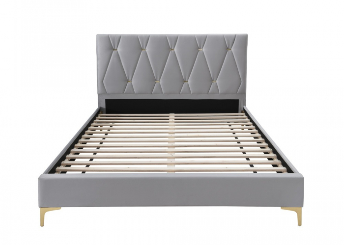 Pat tapitat Mervine + saltea cadou, 160x200, cadru din lemn cu somiera fixa, culoare Gri [5]