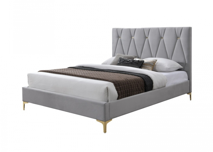 Pat tapitat Mervine + saltea cadou, 160x200, cadru din lemn cu somiera fixa, culoare Gri [3]