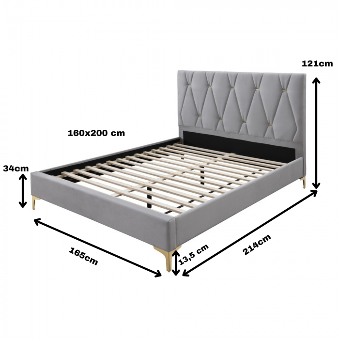 Pat tapitat Mervine + saltea cadou, 160x200, cadru din lemn cu somiera fixa, culoare Gri [8]