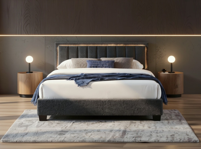 Pat tapitat Comfort 1 cu LED 140x200 culoare Gri [2]