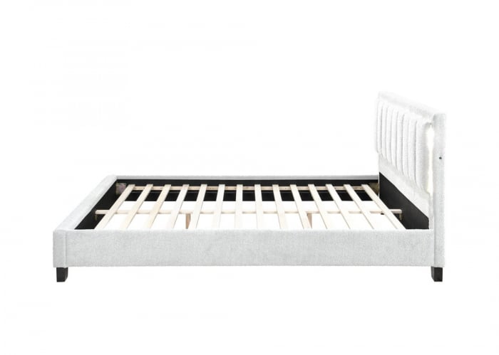 Pat tapitat Comfort 1 cu LED, 160x200, cadru din lemn cu somiera fixa, culoare Crem [4]