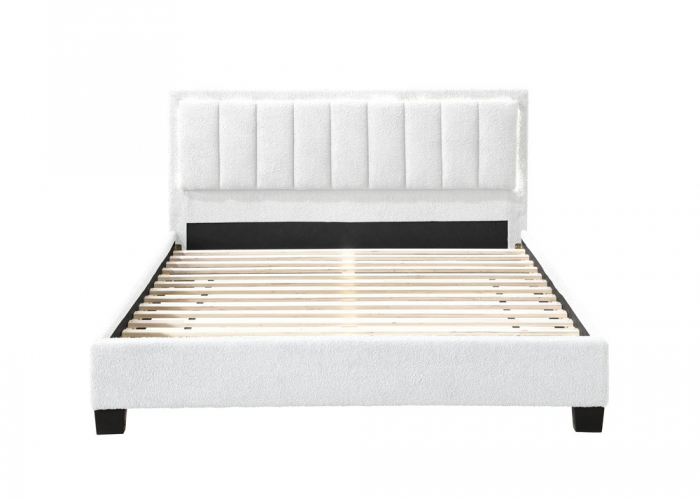 Pat tapitat Comfort 1 cu LED, 160x200, cadru din lemn cu somiera fixa, culoare Crem [2]
