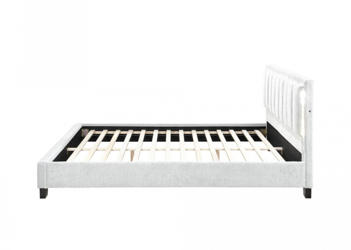 Pat tapitat Comfort 1 cu LED, 180x200, cadru din lemn cu somiera fixa, culoare Crem [4]