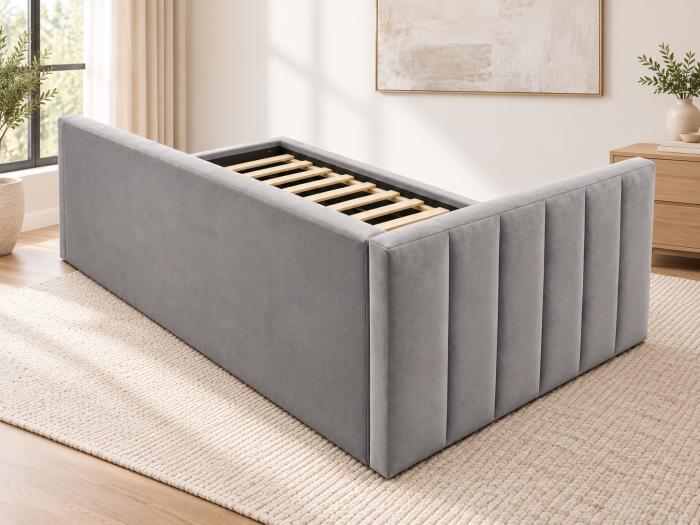 Pat tapitat pe colt Bubu, 140x200 cu somiera inclusa, culoare Gri [4]