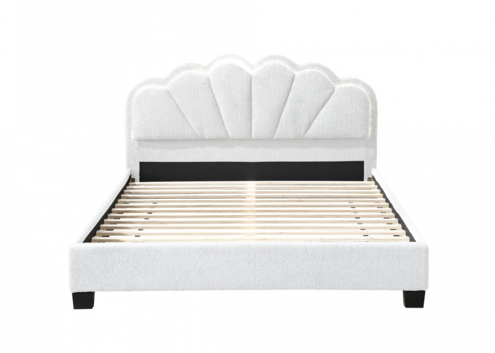 Pat tapitat Comfort 2 cu LED, 140x200, cadru din lemn cu somiera fixa, culoare Crem [2]
