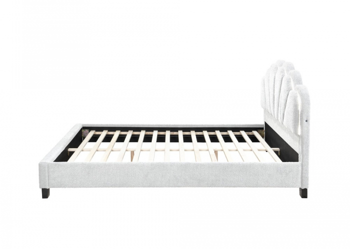 Pat tapitat Comfort 2 cu LED, 140x200, cadru din lemn cu somiera fixa, culoare Crem [4]