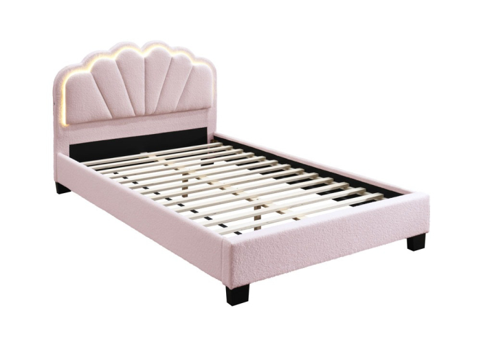 Pat tapitat Comfort 2 cu LED , 120x200, cadru din lemn cu somiera fixa, culoare Roz [2]