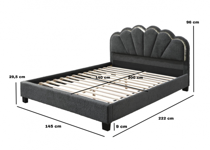 Pat tapitat Comfort 2 cu LED, 140x200, cadru din lemn cu somiera fixa, culoare Gri [6]