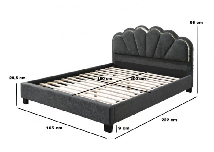 Pat tapitat Comfort 2 cu LED , 160x200, cadru din lemn cu somiera fixa, culoare Gri [6]