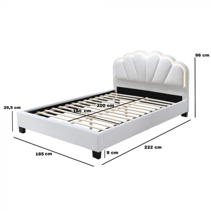 Pat tapitat Comfort 2 cu LED, 180x200, cadru din lemn cu somiera fixa, culoare Crem [6]