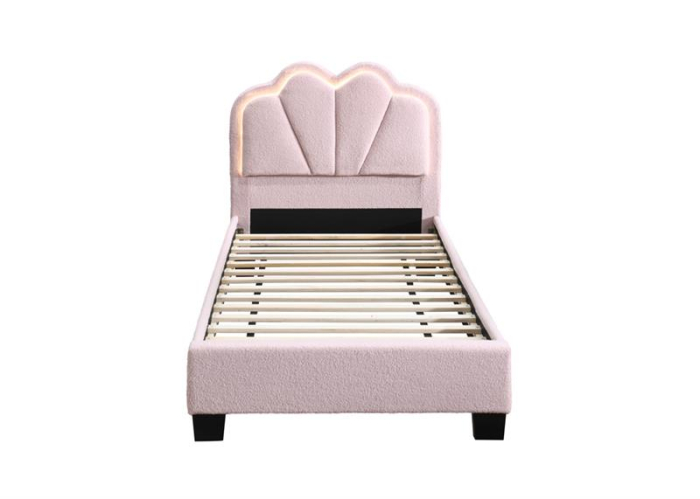 Pat tapitat Comfort 2 cu LED , 90x200, cadru din lemn cu somiera fixa, culoare Roz [2]