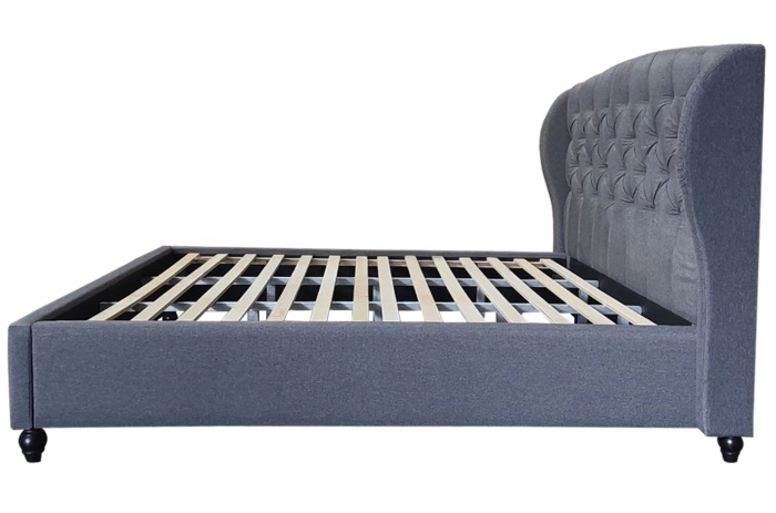 Set pat Tapitat Continental  cu saltea ortopedica 160x200 cm, cadru din lemn cu somiera fixa, Culoare Gri [4]