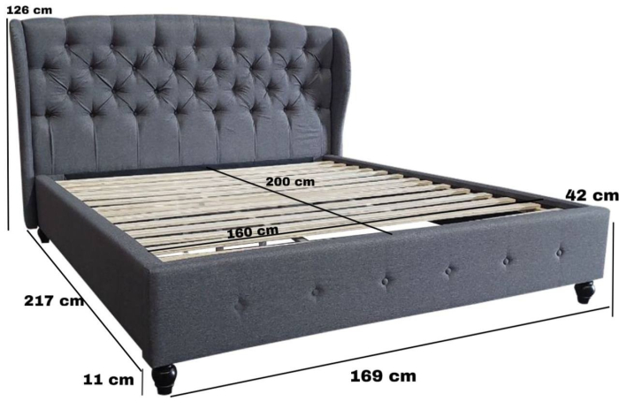 Set pat Tapitat Continental  cu saltea ortopedica 160x200 cm, cadru din lemn cu somiera fixa, Culoare Gri [5]