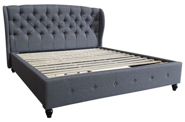 Set pat Tapitat Continental  cu saltea ortopedica 160x200 cm, cadru din lemn cu somiera fixa, Culoare Gri [3]
