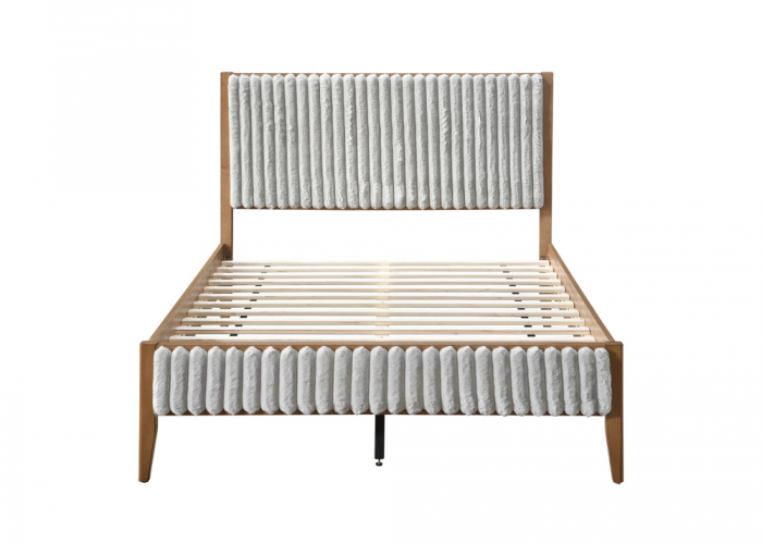 Set pat tapitat din lemn Siera cu saltea ortopedica de 140x200 inclusa, somiera fixa, culoare Gri [4]