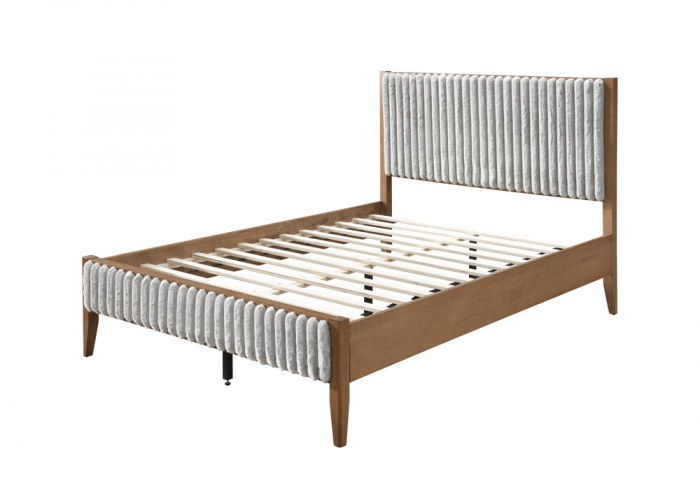 Set pat tapitat din lemn Siera cu saltea ortopedica de 140x200 inclusa, somiera fixa, culoare Gri [3]