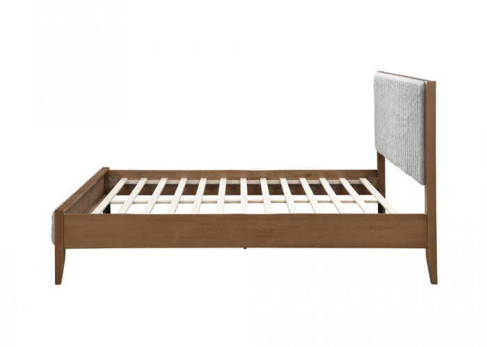 Set pat tapitat din lemn Siera cu saltea ortopedica de 140x200 inclusa, somiera fixa, culoare Gri [5]