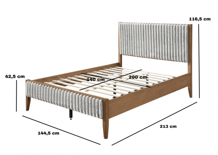 Pat tapitat din lemn Siera 140x200, cu somiera fixa, culoare Gri [6]