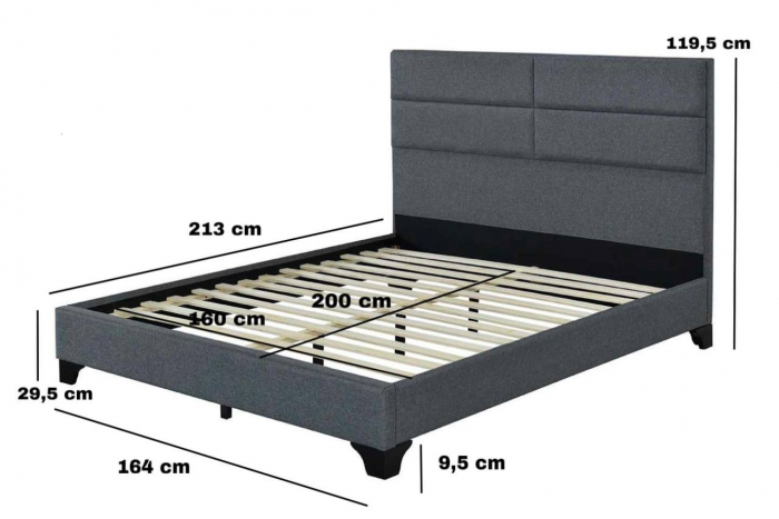 Set pat Tapitat Houston 160x200 cm cu saltea ortopedica , cadru din lemn, Culoare Gri [8]