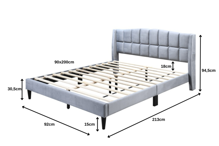 Pat tapitat Maya 2, 90x200, cadru din lemn cu somiera fixa, culoare Gri [5]