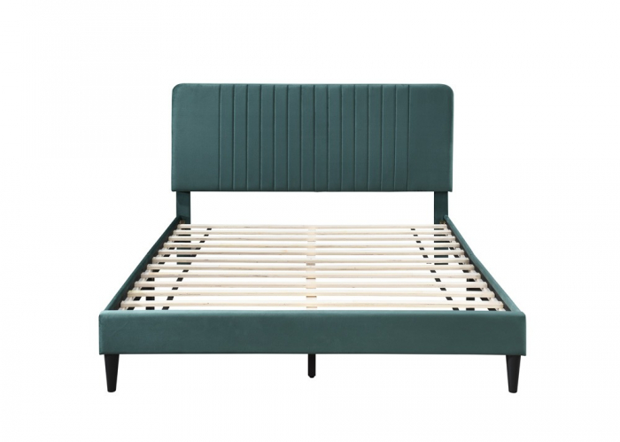 Set pat tapitat Emerald cu saltea ortopedica, cadru din lemn cu somiera fixa, catifea verde [5]