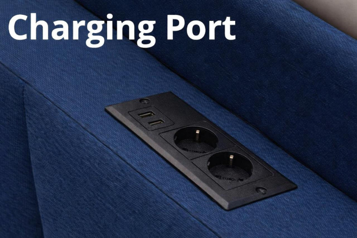 Pat tapitat Maya 3, 140x200, cu port de incarcare USB+type C, 2 prize, cadru din lemn cu somiera fixa, culoare Albastru [8]