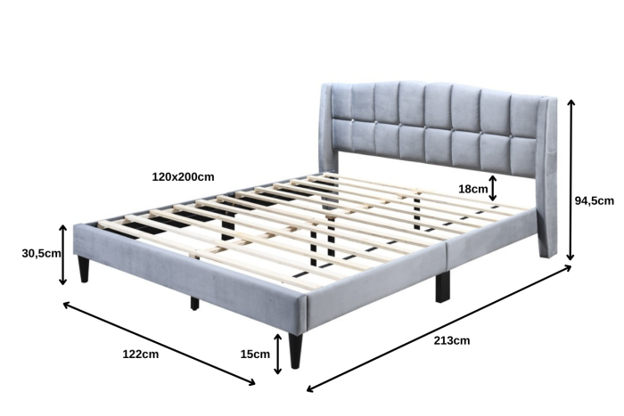 Pat tapitat Maya 2, 120x200, cadru din lemn cu somiera fixa, culoare Gri [5]