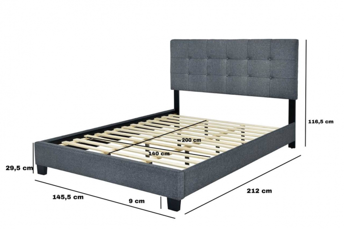 Set pat tapitat Modern 140x200cm cu saltea ortopedica inclusa, cadru din lemn, culoare Gri [8]