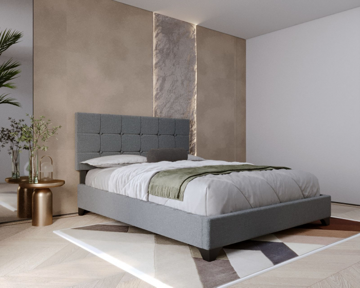 Set pat tapitat Modern 140x200cm cu saltea ortopedica inclusa, cadru din lemn, culoare Gri [3]